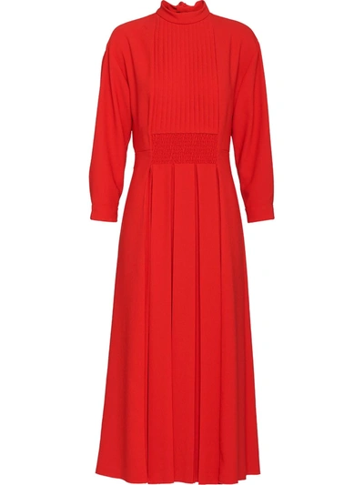 Prada Pleated Crepe Midi Dress In Red