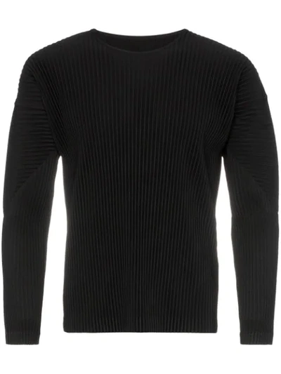 Issey Miyake Black Pleated Long Sleeve T-shirt