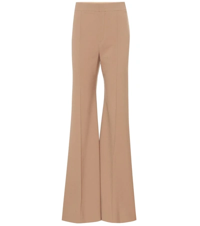 Chloé Stretch-wool High-rise Flared Pants In Vegetal Brown