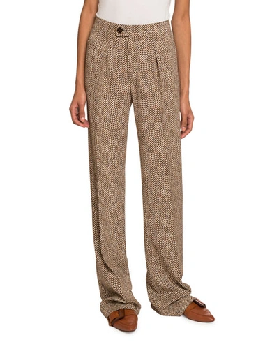 Chloé Wide-leg Herringbone Pants In Brown