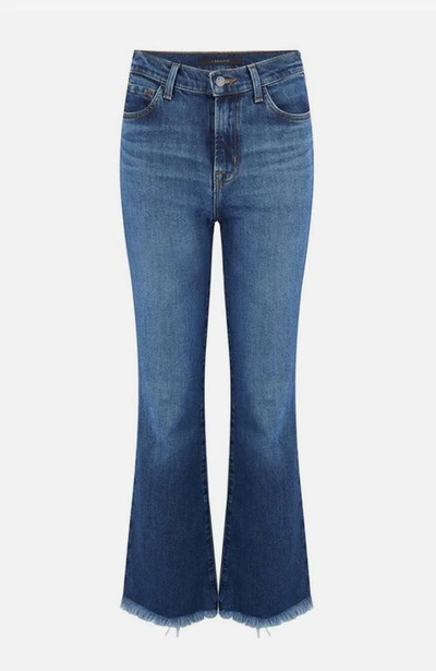 J Brand Julia High-rise Flare Jeans With Shredded Hem In Blue