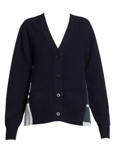 Sacai Solid Front Blanket-back Cardigan In Navy