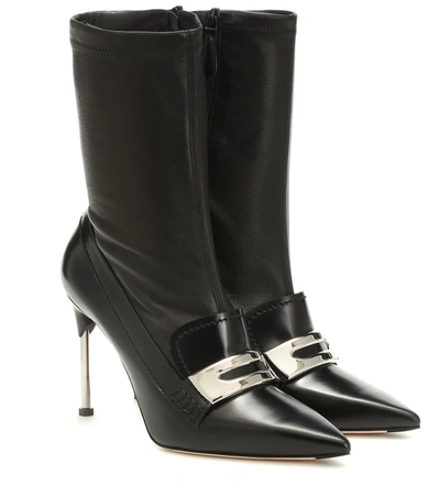 Alexander Mcqueen Embellished Patent And Textured-leather Ankle Boots In Black