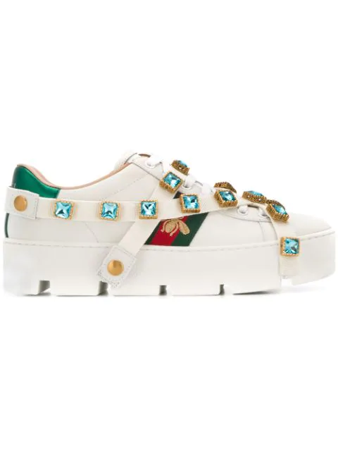 gucci ace platform sneakers with crystals