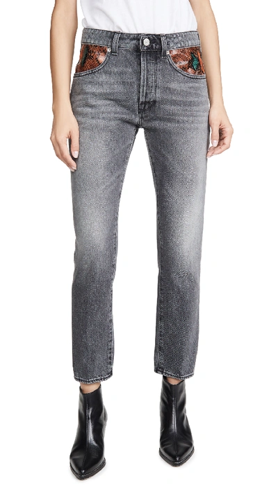 Golden Goose Jolly Cropped Python-trimmed Jeans In Grey Wash/texas Python