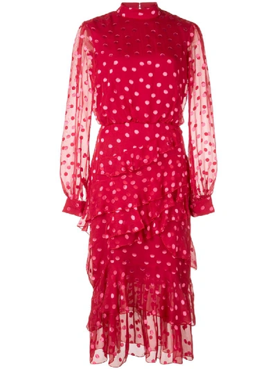 Saloni Isa Ruffled Devoré Chiffon Dress In Rouge Pink
