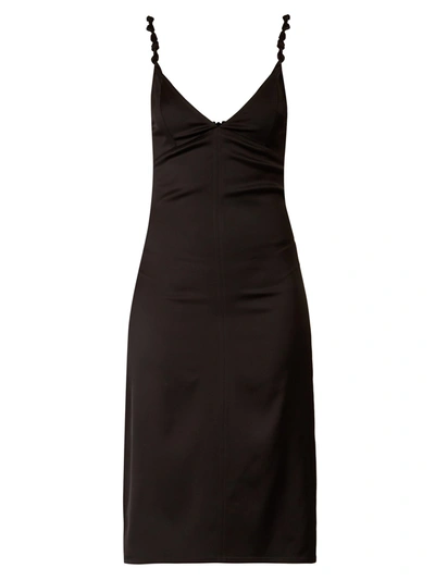 Bottega Veneta Knotted-strap Satin Pencil Dress In Black
