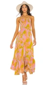 Free People Heat Wave Floral Print High/low Dress In Gold