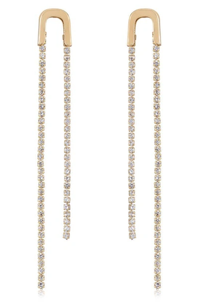 Ettika Double Crystal Chain Drop Earrings In Gold