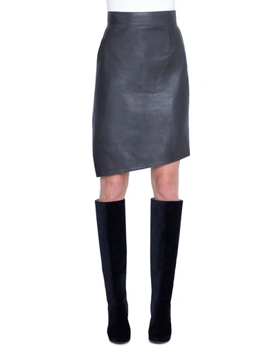 Akris Asymmetric Napa Leather Pencil Skirt