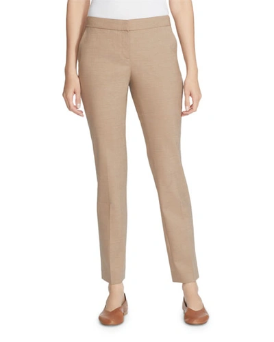 Lafayette 148 Manhattan Italian Techno Stretch Twill Slim Pants W/ Step Hem In Teak Multi