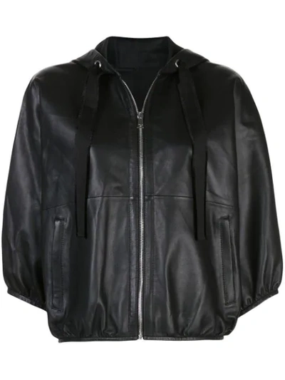 Red Valentino Zip-front Hooded Leather Jacket In Black