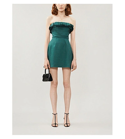 Reformation Reef Bandeau Linen Mini Dress In Emerald | ModeSens
