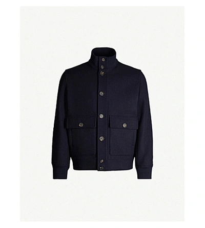 Brunello Cucinelli Wool-blend Bomber Jacket In Navy