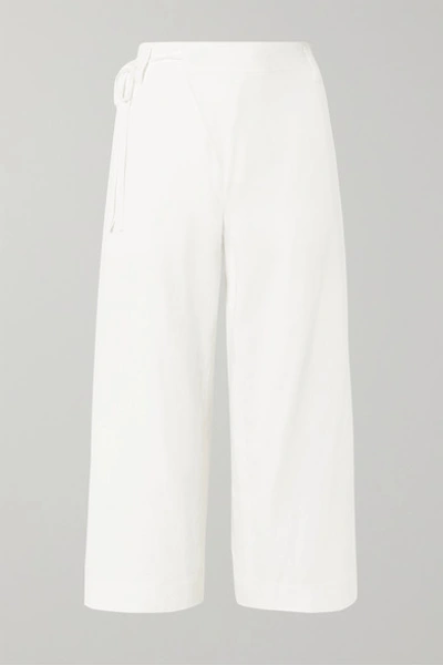 Vince Tie-waist Wide-leg Cropped Cotton-twill Trousers In White