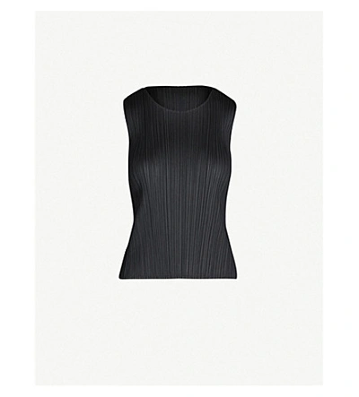 Issey Miyake Basics Sleeveless Pleated Knitted Jersey Top In Black