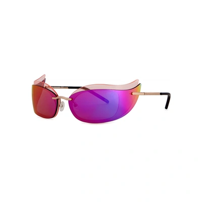Courrèges Gold-tone Wraparound Cat-eye Sunglasses In Pink