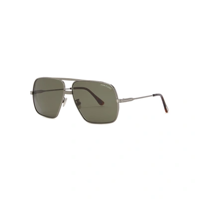 Tom Ford Gunmetal Aviator-style Sunglasses In Green