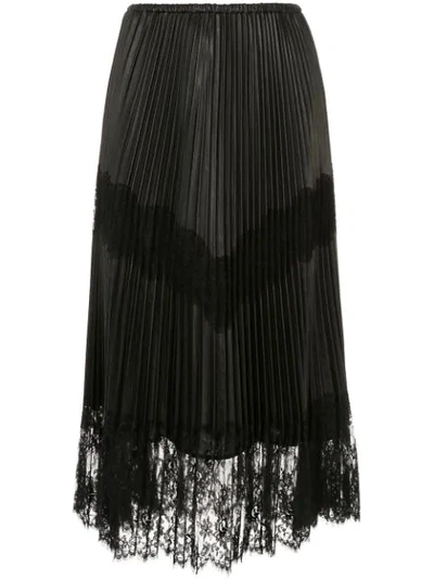 Valentino Pleated Lace Trim Midi Skirt In Black