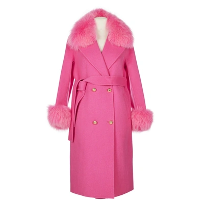 Popski London Hot Pink Cashmere Fox Trim Coat