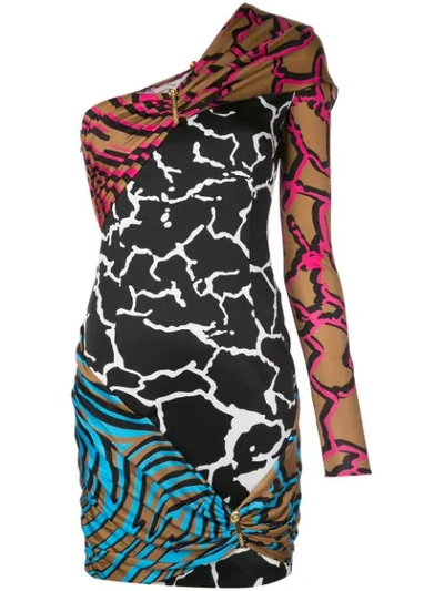 Versace Printed One-shoulder Stretch-jersey Mini Dress In Multicolour