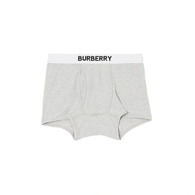 Burberry Logo Detail Stretch Cotton Boxer Shorts In Pale Grey Melange