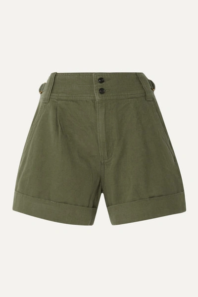 Current Elliott The Relaxed Olive Cotton-blend Shorts In Army Green