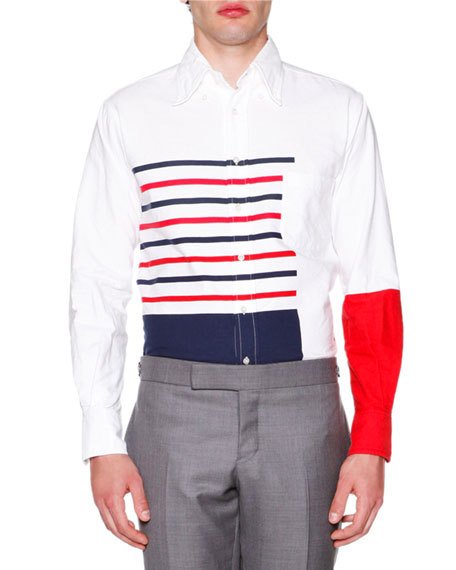 Thom Browne Slim-fit Button-down Collar Printed Cotton Oxford Shirt In