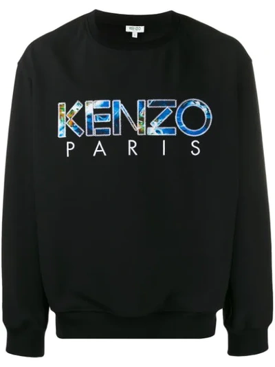 Kenzo Paris Logo Applique Crewneck Sweatshirt In Black