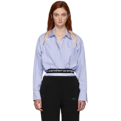 Alexander Wang Striped Zip-embellished Cotton Shirt In 980 Blstrip