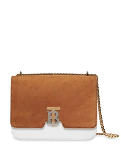 Burberry Medium Two-tone Leather And Suede Tb Bag In White