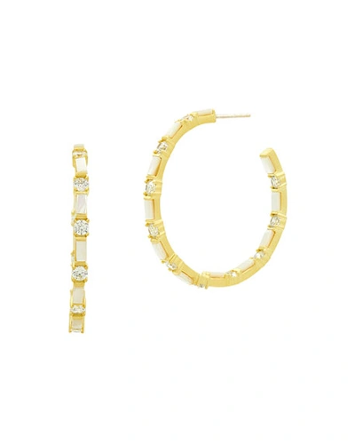 Freida Rothman Color Theory Pave & Baguette Hoop Earrings In 14k Gold-plated Sterling Silver In Pearl
