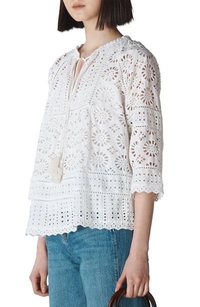 Whistles Maggie Tie Detail Broderie Anglaise Blouse In White