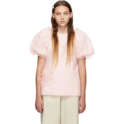 Simone Rocha Floral-embellished Tulle T-shirt In Pink