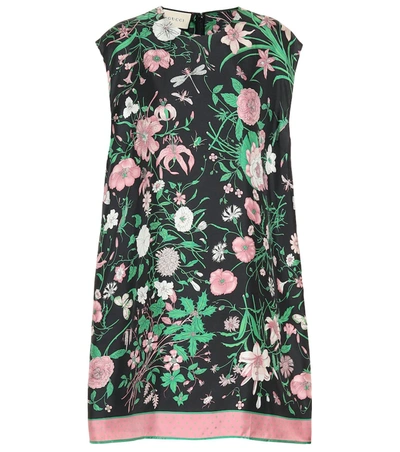 Gucci Flora Print Silk Twill Tunic In Black/ Pink Print