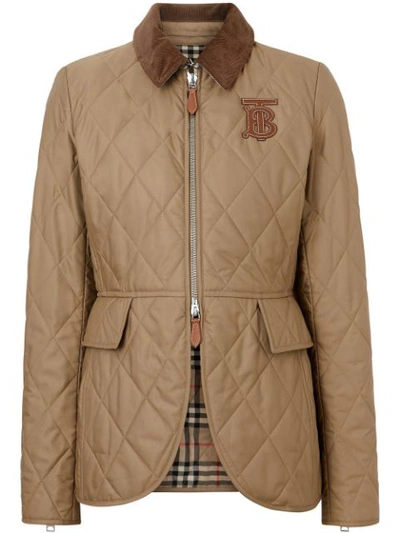 Burberry Monogram Motif Quilted Riding Jacket In Brown