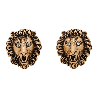 Gucci Gold-tone Lion Head Stud Earrings In 8062 Multi