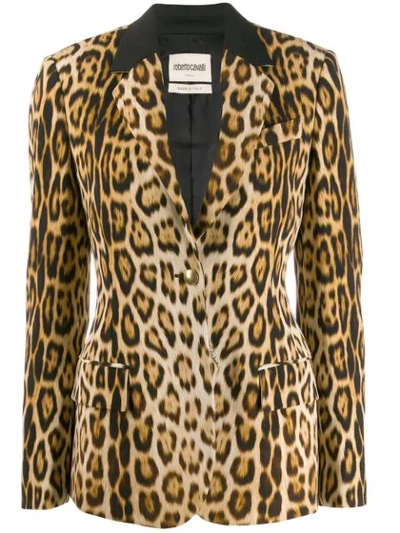 Roberto Cavalli Leopard Print Viscose Crepe Blazer In Neutrals