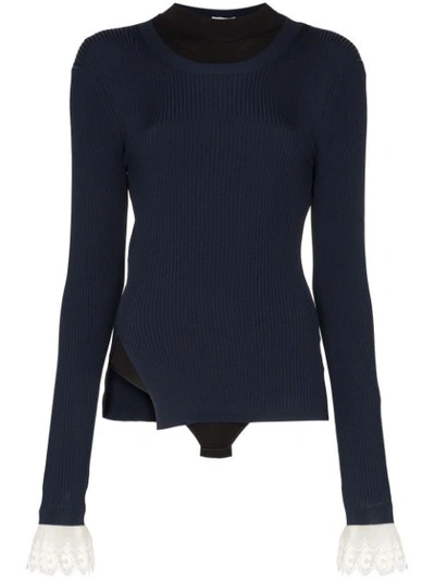 Chloé Lace-embellished Bodysuit Jumper In Blue