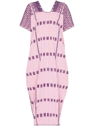 Pippa Holt Embroidered Striped Kaftan Dress In Purple
