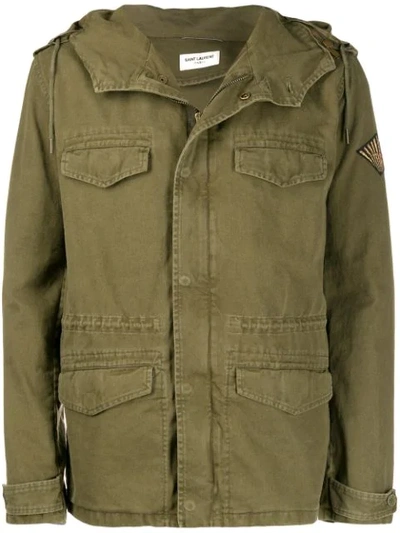 Saint Laurent Logo-patch Military Jacket In Green