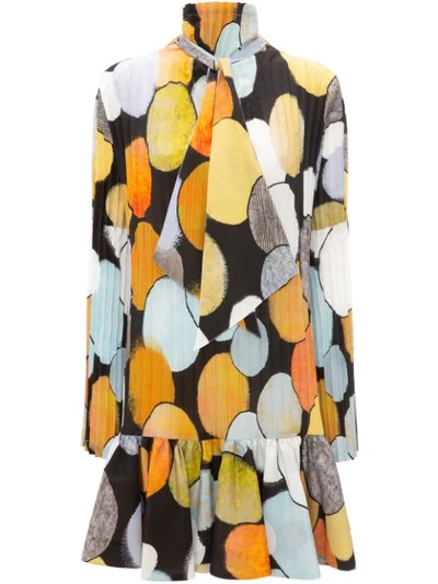 Jw Anderson Abstract Spot Printed Mini Pleated Dress In Black