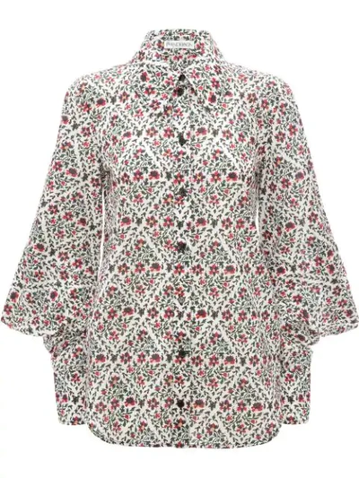 Jw Anderson Floral Print Square Sleeve Shirt In Green