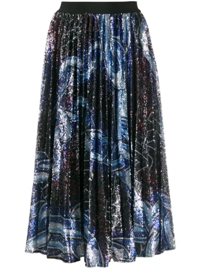 Pinko Sequinned Pleated Skirt In Blue