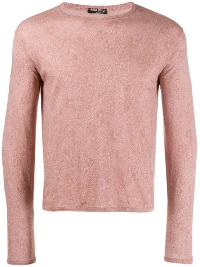 Pre-owned Miu Miu Floral Hand Printed Longsleeved T-shirt In Pink