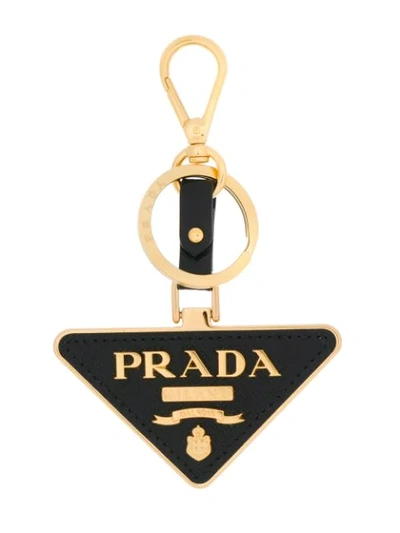 Prada Signature Logo Keyring In Black
