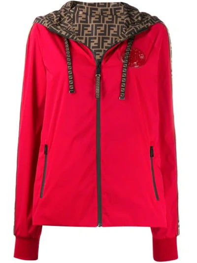 Fendi Monogram Trim Hooded Jacket - Red