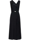 Prada Bow Detail V-neck Dress In Black