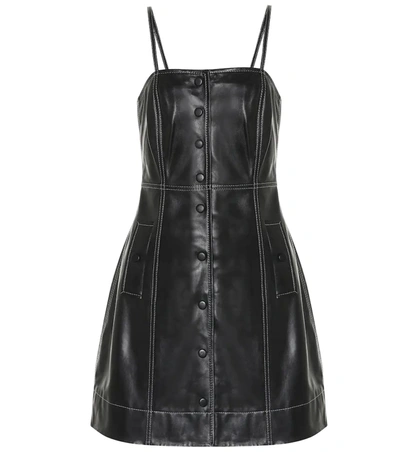 Ganni Contrast Stitching Leather Mini Dress In Black