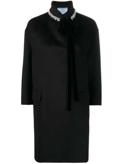 Prada Double Cashgora Coat In Black